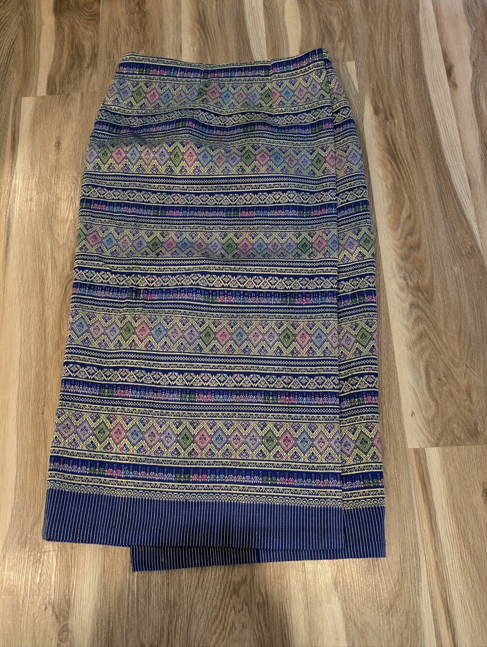 Vintage Thai Silk Blue Gold Brocade Wrap Maxi Skirt Sarong NWOT